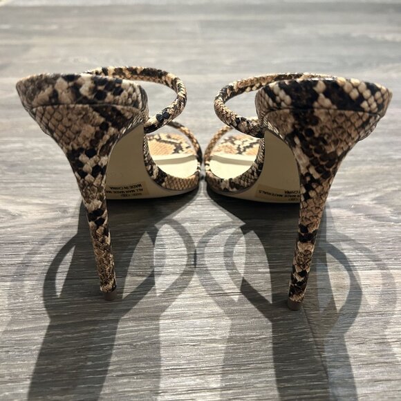 NEW Size 8 Lulus Theyaa Tan Faux Snake Embossed Square Toe High Heel Sandals - Picture 7 of 11